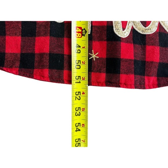 Christmas Tree Skirt 53in Xmas Tree Skirt Red Black Buffalo Plaid Reversible - Picture 7 of 10